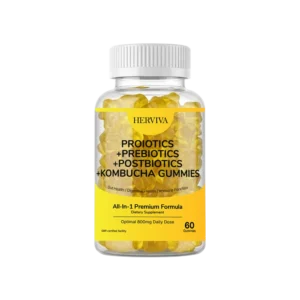 all-in-one Herviva Probiotics + Prebiotics + Postbiotics + Kombucha Gummies