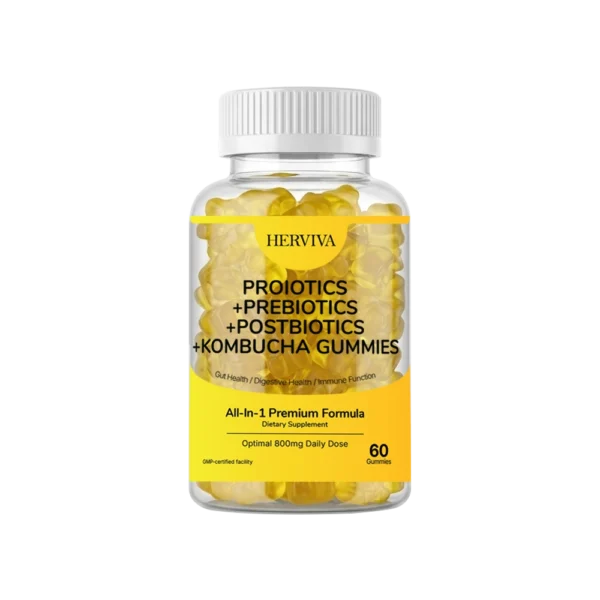 all-in-one Herviva Probiotics + Prebiotics + Postbiotics + Kombucha Gummies