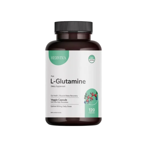 L-Glutamine Capsules by Herviva Product packaging 120 capsules