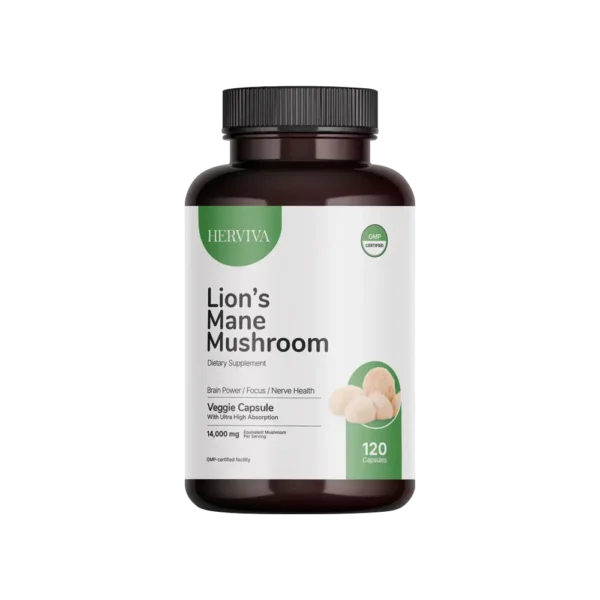 Lion’s Mane Mushroom Capsules product pack by herviva